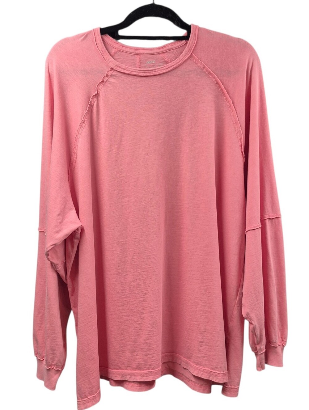 Aerie Long Sleeve Tee Women's XL Cotton Pink Raw Edge Seams Oversized Relaxed